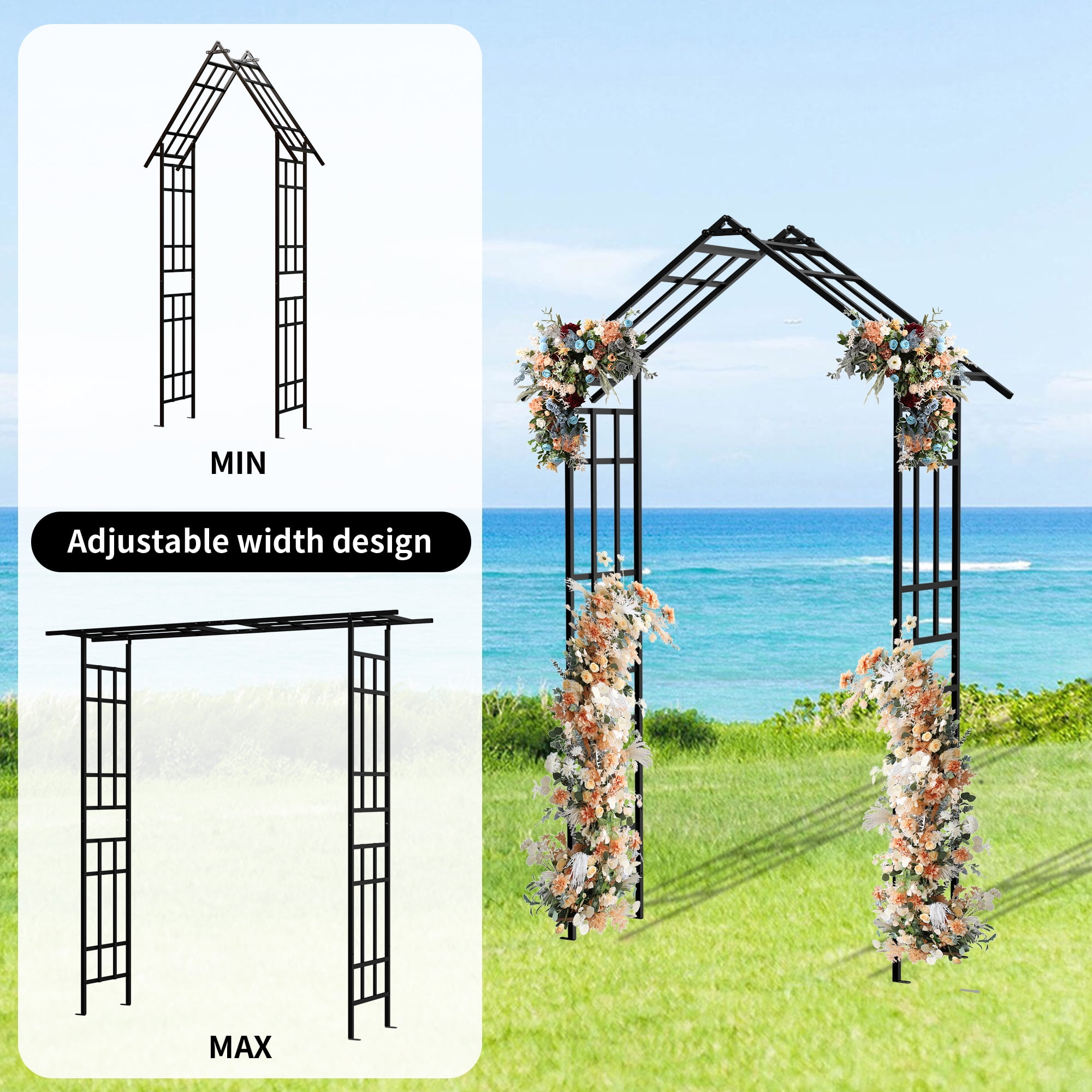 Miniyam Adjustable Metal Garden Arch for Climbing Plants, Durable Powder-Coated Trellis