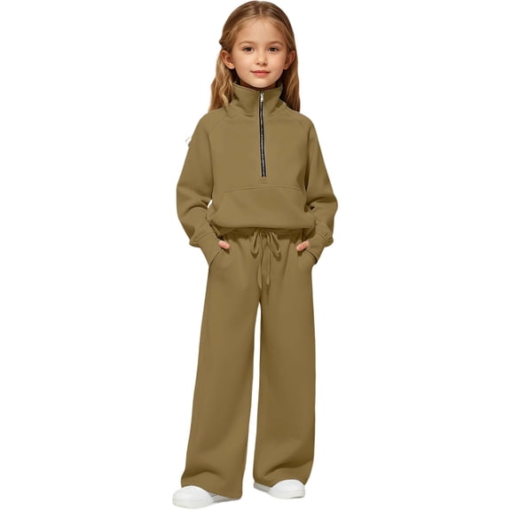 QUOTAY Girls Comfy Two Piece Outfit Soft Pullover Hoodie and Joggers Casual Wear for Play and Relax Toddler Outfits for Girls Coffee,120