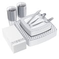 thumbnail image 1 of FOCUSLINE 175 Piece Silver Dinnerware Set for 25 Guests- Square Plastic Plates with Diamond- Including Disposable 25 Dinner Plates, 25 Dessert Plates, 25 Napkins, 25 Cups, 25 Silverware Set, 1 of 4