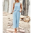 thumbnail image 5 of Women's Cotton and Linen blend 2-Piece Set: Sleeveless Crop Top & Wide Leg Pants  Summer Outfit Size Up for Relaxed Fit S-XL, 5 of 8