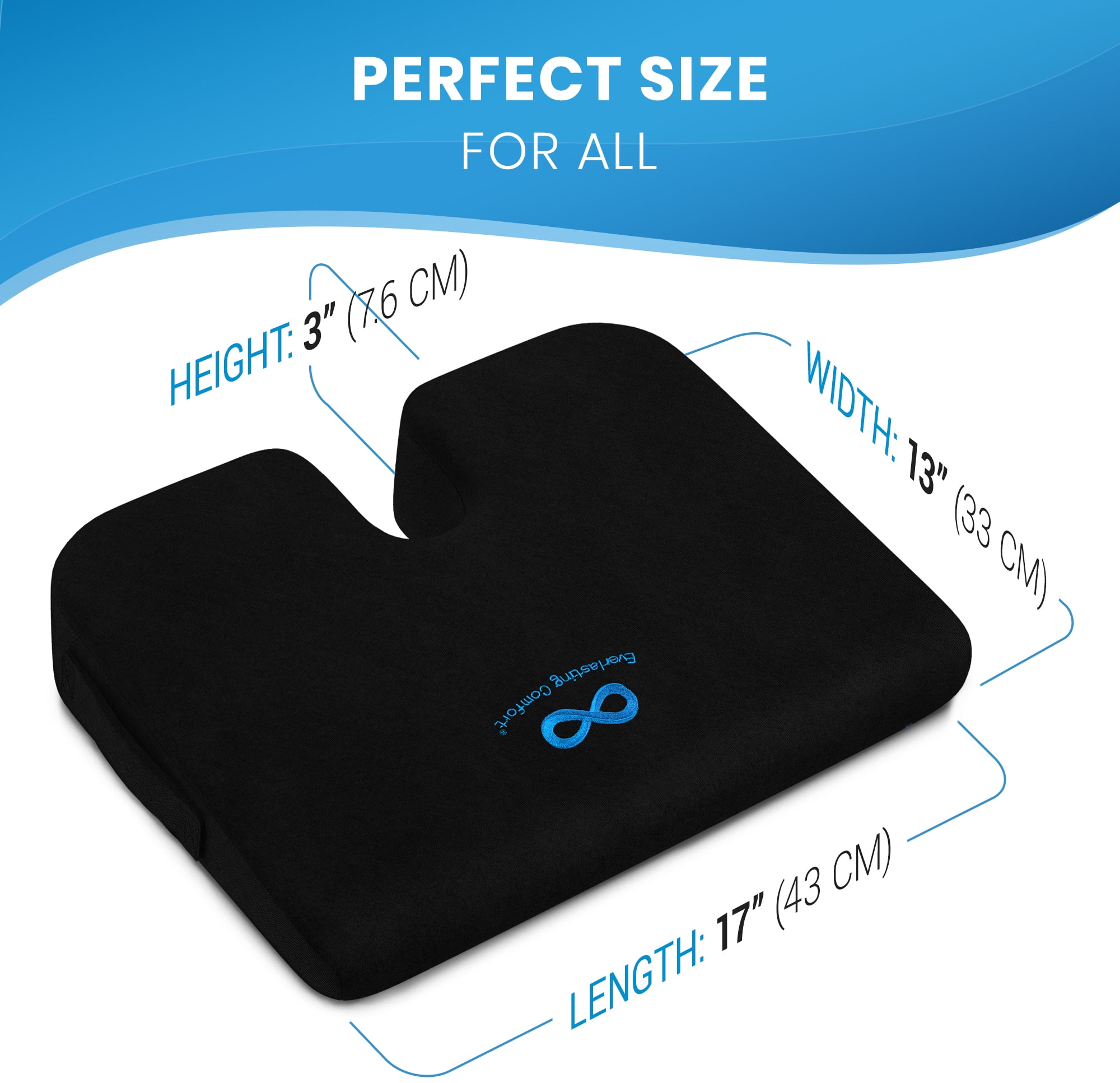 Everlasting Comfort Memory Foam Seat Cushion with Removable Cover  17"x14"x2"