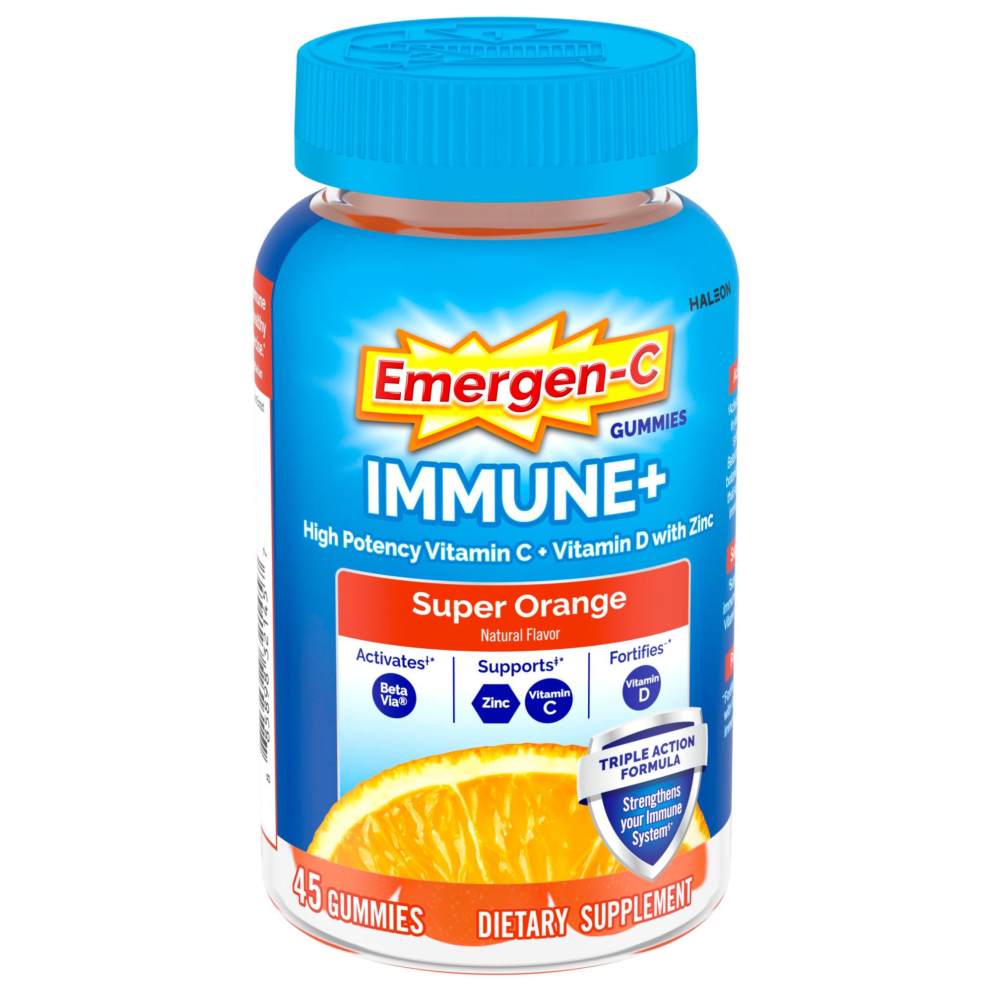 Emergen-C Immune+ Gummies Vitamin C Supplement for Immune Support, Super Orange, 45 Ct