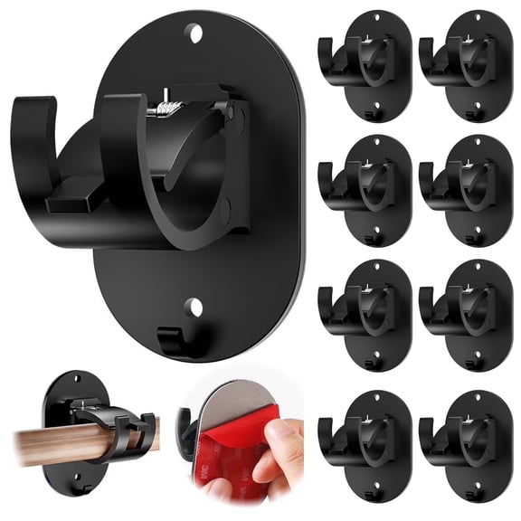Genrenn 4 PCS No Drill Curtain Rod Brackets, Curtain Rods No Drilling Curtain Rod Bracket Self Adhesive Curtain Rod Holder Curtain Rods Hooks for Bathroom Bedroom Kitchen (4 PCS, Black)