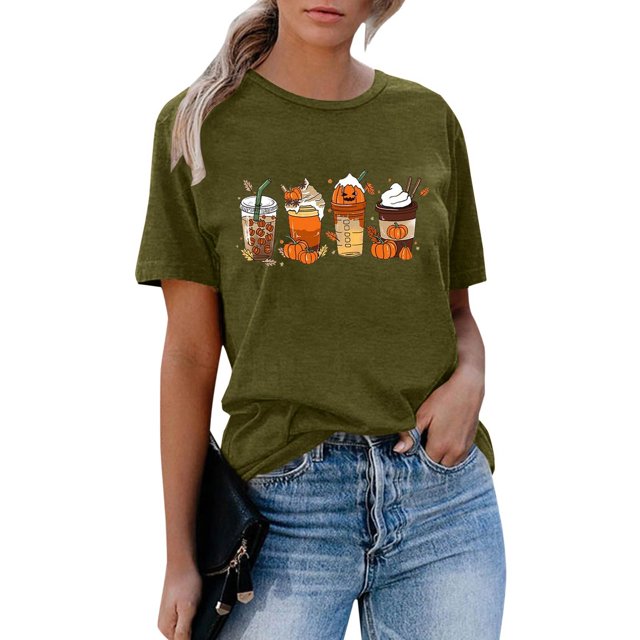 Fiudx Liquidación de Ahorros de Verano Camiseta Estampada a La Moda para Mujer, Blusa de Manga Corta, Tops Informales con Cuello Redondo