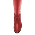 thumbnail image 3 of YDN Women Stretchy Pull On Round Toe Flats Knee High Boots Bi-Material Low Block Heel Long Boots Office Formal Shoes Size 7.5 Red, 3 of 4