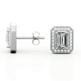 thumbnail image 3 of JeenMata 2.15 Carat Emerald Cut Moissanite - Milgrain Halo Channel - Prong Bezel Set Stud Earrings - 18K White Gold Plating over Silver, 3 of 4