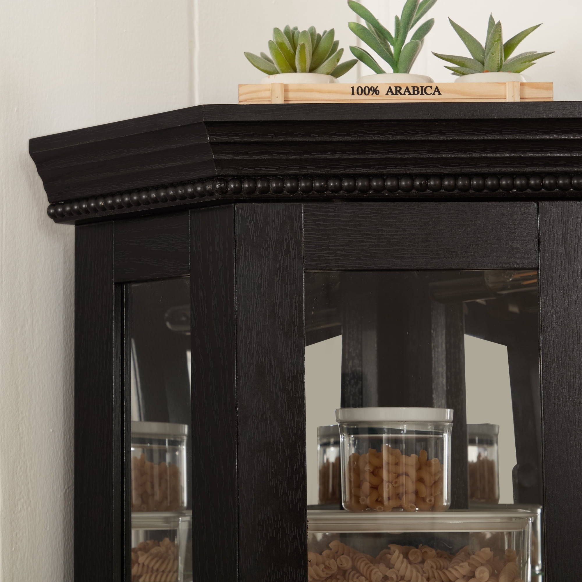 Leumius Corner Curio Display Cabinet, Glass Display Shelf Shelving Bar Cabinet with Tempered Glass Door, Bar Cabinet,Cabinet with Adjustable Shelf Glass Cabinet Shelves for Home Decor Black