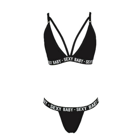 

Fashion Backless Tie Bikini Panties Bra Set Underwear Bralette BLACK XL