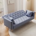 thumbnail image 3 of Aukfa Curved Arm Futon Convertible Sofa Bed for Home Office, 2 Pillows, Tufted Back, Velvet, Gray, 3 of 9