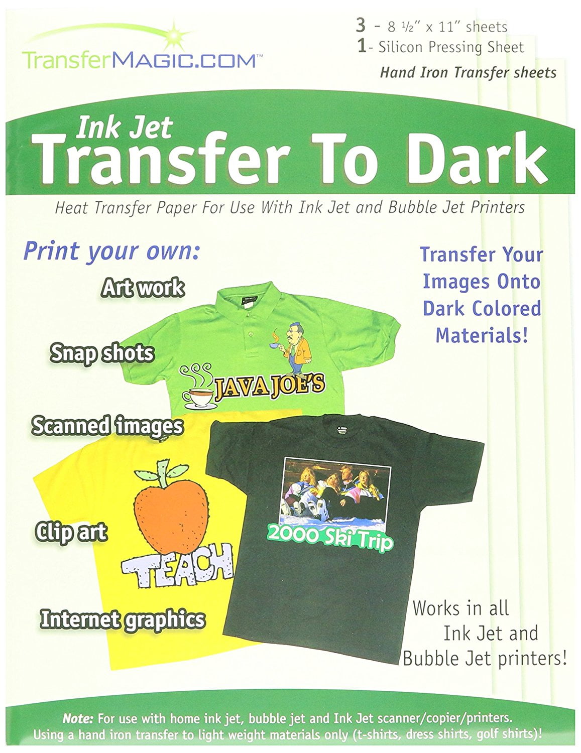 Transfer 8-1/2-Inch by 11-Inch Magic Ink Jet Transfer Paper for Dark Fabric, 3-Pack, High 