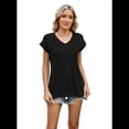 thumbnail image 1 of Blusas de Mujer de Corta de Verano, Informales, con Cuello en V, Blusas Lisas, Túnicas Plisadas Negro XL, 1 of 9
