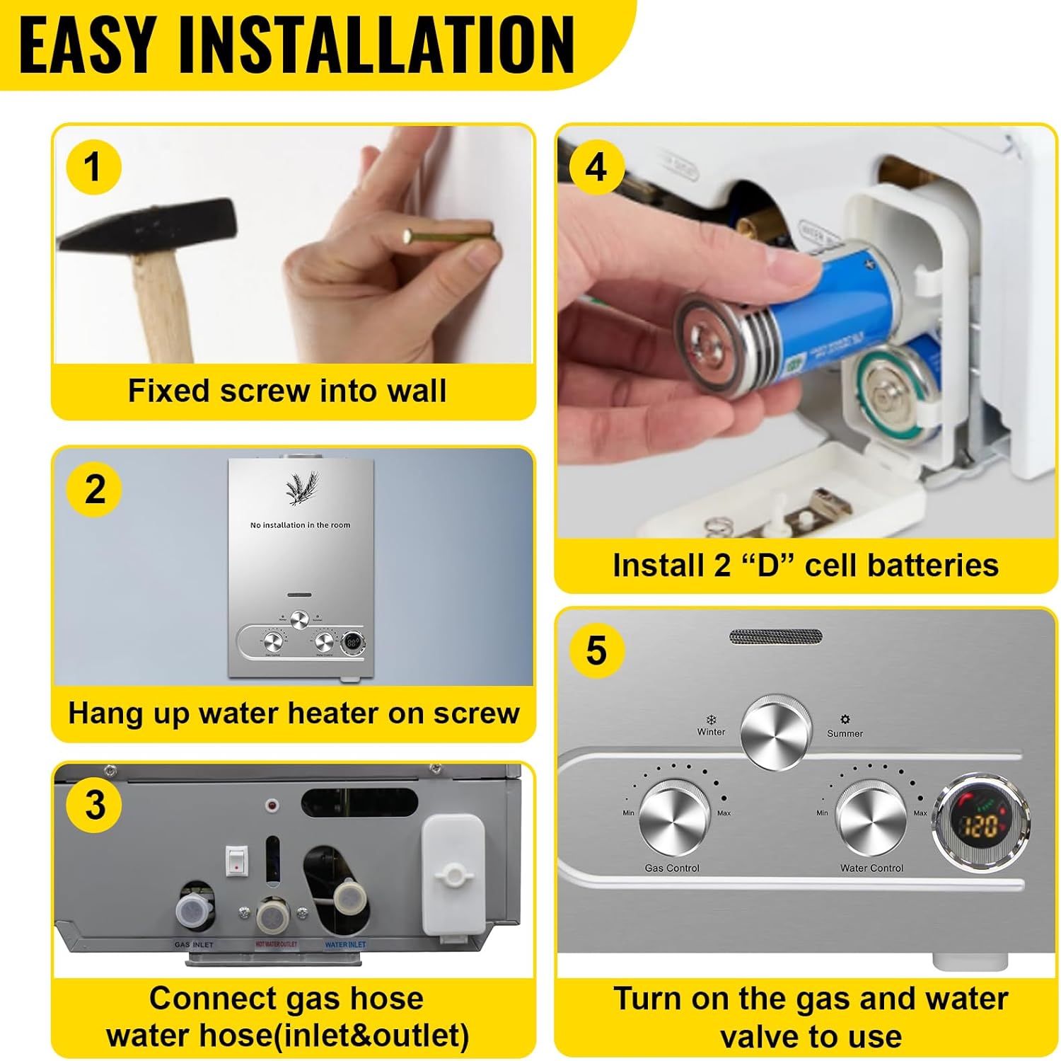 SIHAO Tankless Water Heater 4.3GPM 16L Outdoor Portable Gas Hot Water Heater Instant Propane Water Heater with Digital Display for Camping Trips Boat