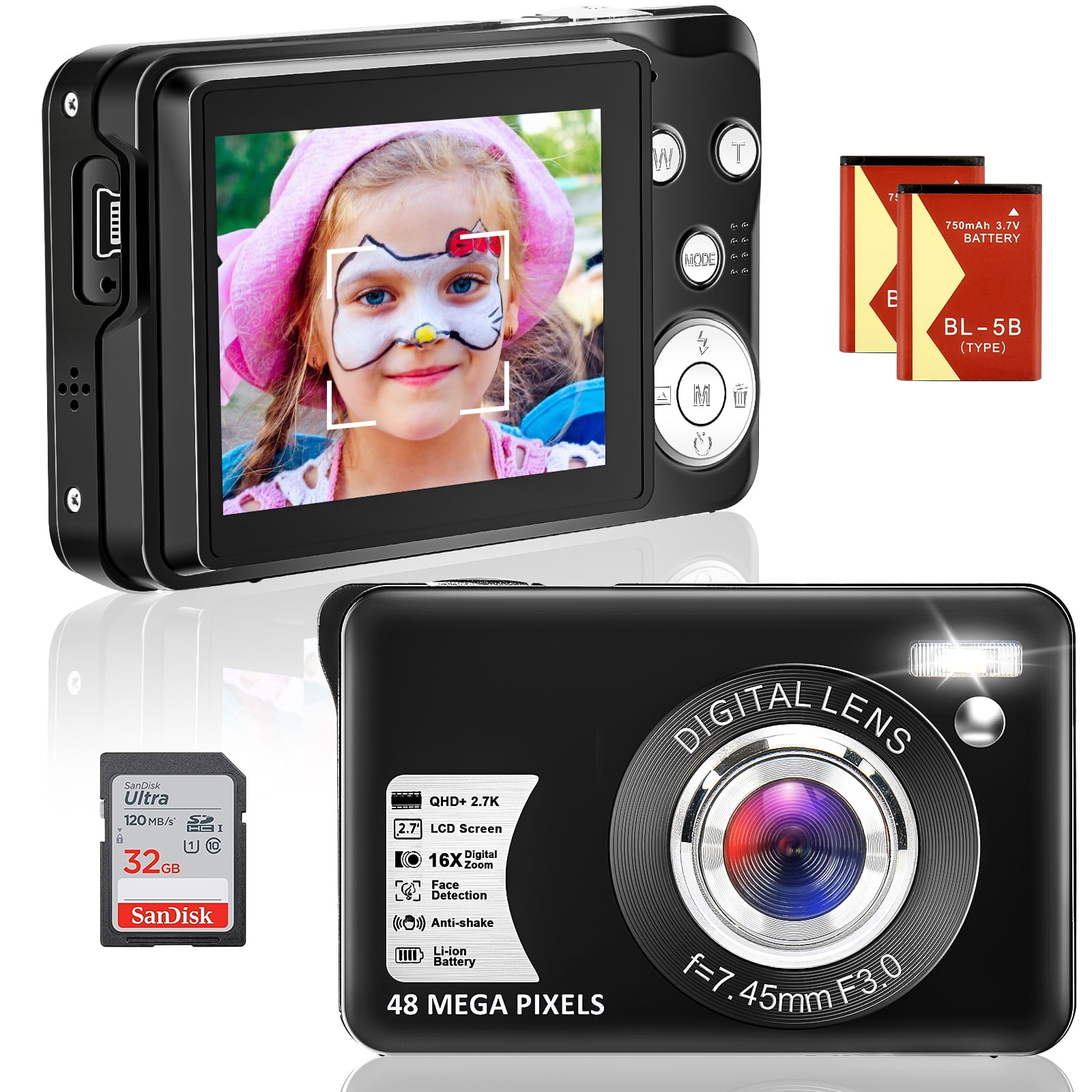 Yixinxin Digital Camera for Kids, 2.7K Digital Camera for Teens, Boys