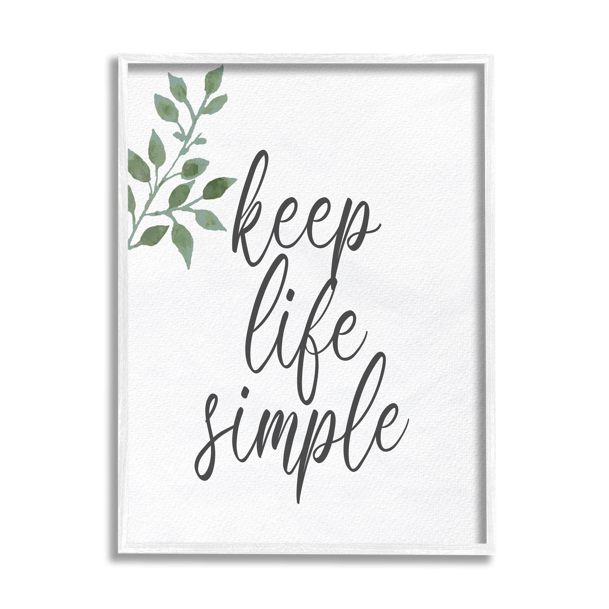 Stupell Industries Keep Life Simple Botanical Sprig Script Calligraphy Graphic Art White Framed Art Print Wall Art, Design by Kim Allen
