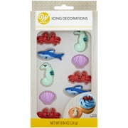 Wilton Crab, Seashell, Seahorse and Shark Royal Icing Decorations, Assorted, 0.84 oz, 12 Pieces