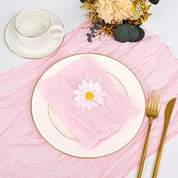Mictong chiffon pleated cloth napkins, reusable party napkins, 19.69x19.69 inches, soft polyester napkins suitable for family dining, wedding parties, table decoration, 6 pieces, Light pink