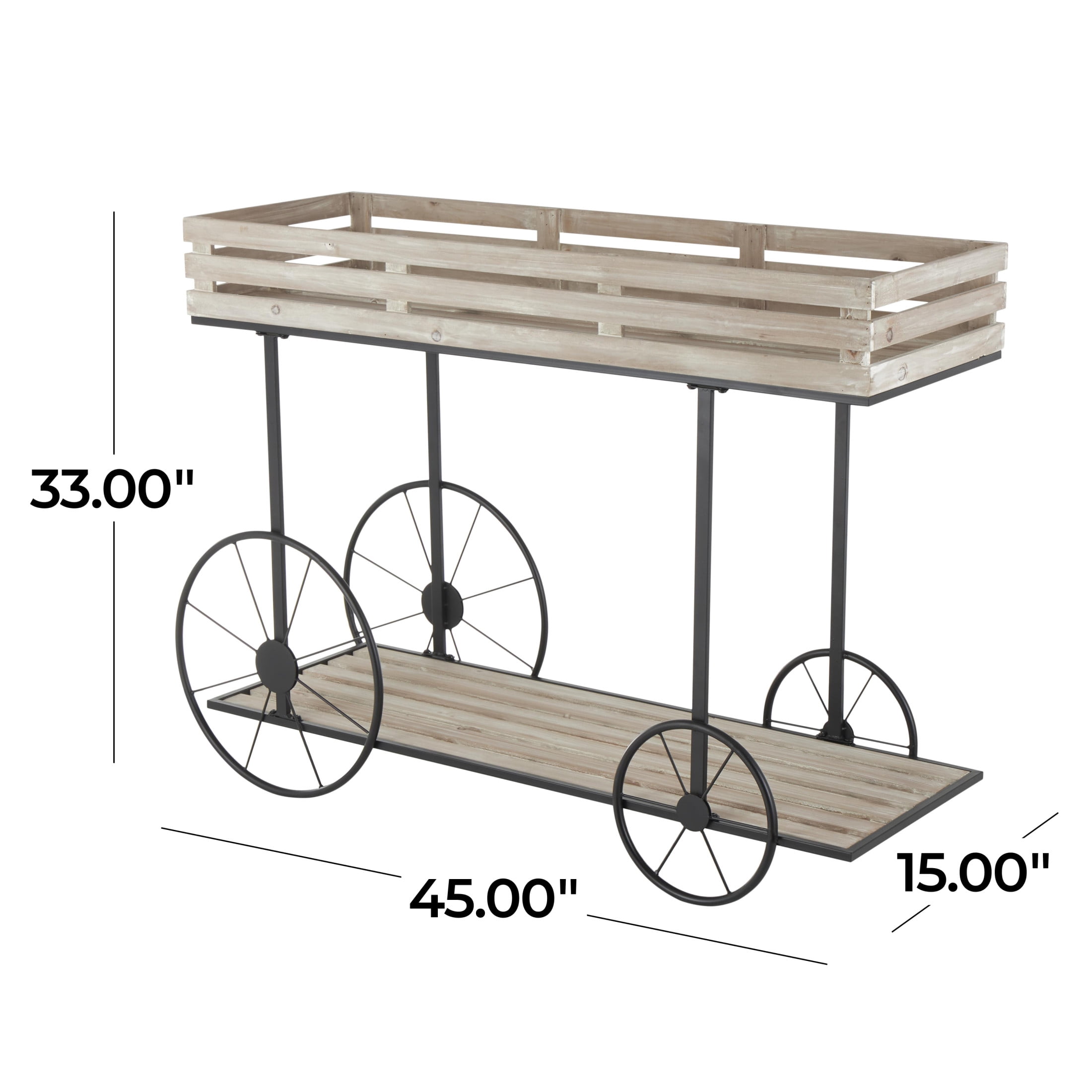 DecMode 45" x 15" x 33" 1 Shelf Cream Wood Wheelbarrow Plantstand
