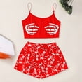 thumbnail image 2 of Xijirk Women Halloween Pajama Set Spaghetti Strap Crop Top with Shorts Skeleton Hand Print Loungewear for Sleepwear and Holiday Party,Red,S, 2 of 5