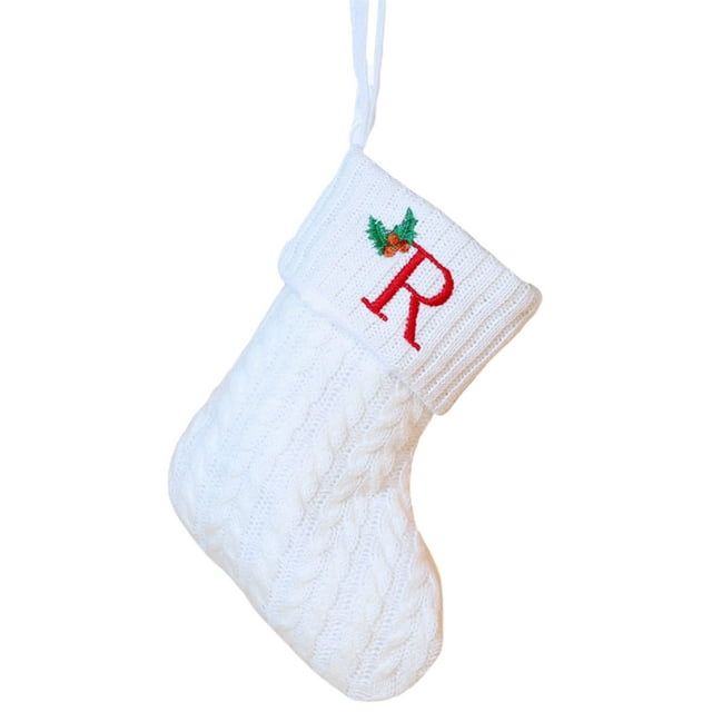 Adornos navideños, adornos navideños, regalos navideños, calcetines navideños con letras bordadas, colgante de árbol de Navidad, calcetines navideños tejidos en rojo, verde y blanco.