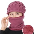 thumbnail image 3 of Sonducket 2020 nuevo calentador de cuello femenino Otoño Invierno gorros sombreros máscara mujer invierno sombrero tejido sombreros bufanda conjunto Sombreros Cuero Rosa, 3 of 8