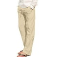 thumbnail image 2 of lmcalzta Mens Linen Pants Casual Drawstring Straight Leg Elastic Waist Trousers with Pockets Beachwear Vacation Yoga Pants, 2 of 5