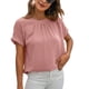 thumbnail image 1 of Blusa plisada de cuello redondo Nikou de manga corta color liso rendimiento comprobado, 1 of 2