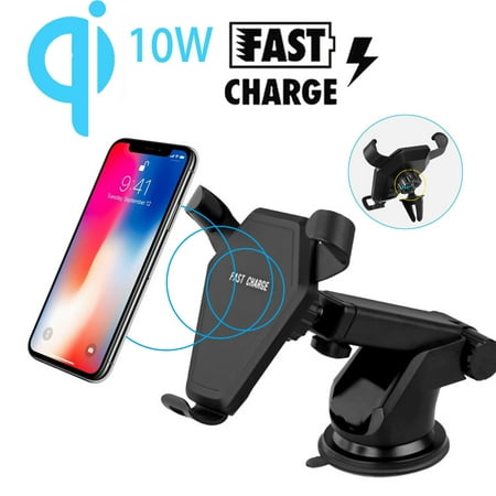 10W Qi Wireless Car Fast Charger Mount Air Vent & Dashboard Phone Gravity Holder for Samsung Galaxy Note 8 S9/S8/S8 Plus/S7 Edge/S7, for iPhone X 8 Plus