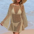 thumbnail image 7 of UPPADA Women Crochet Beach Cover Ups Dress Short Sleeve Split Hem Bathing Suit Cover Up Summer V Neck Casual Mini Coverup Khaki,Free Size, 7 of 7