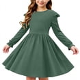 thumbnail image 2 of Robe Extensible à Manches Longues pour Filles, Robe Patineuse Évasée avec Encolure Ronde et Manches Bouffantes, Robe pour Récital Scolaire et Fête, 2 of 8