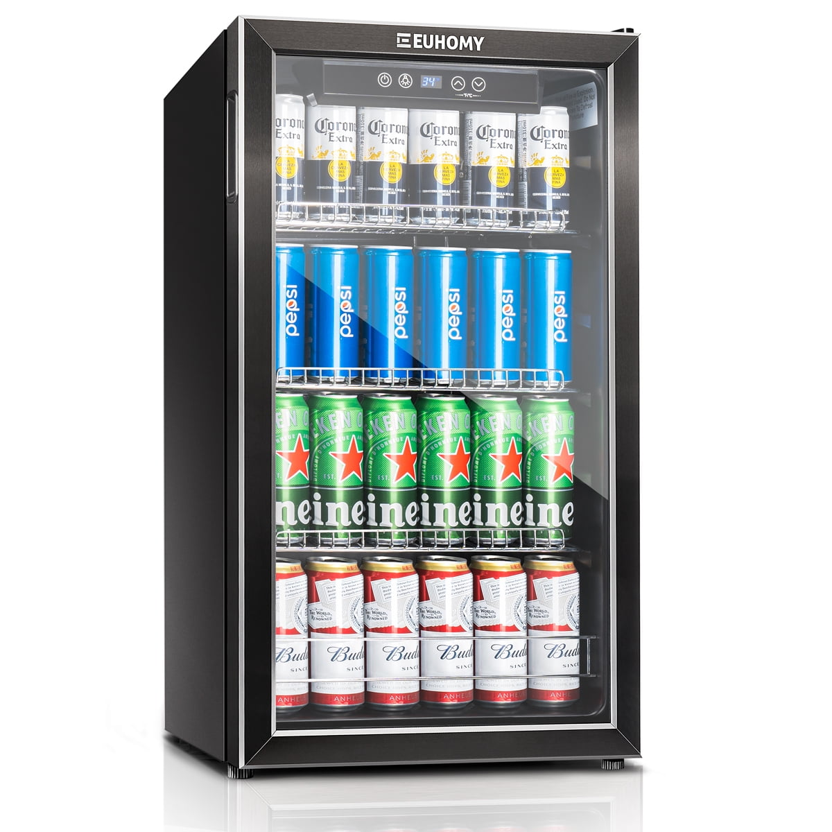 Euhomy Beverage Refrigerator and Cooler, 126 Can Black Stainless Steel