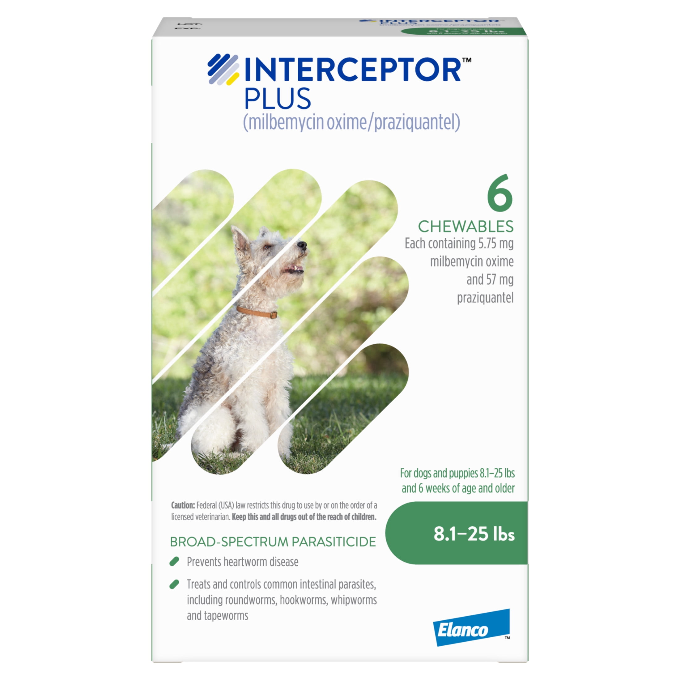 Interceptor Plus Prevention for Heartworm + 4 Other Worms for Dogs 8.1-25 lbs. 6 Chews, 6-Month Supply