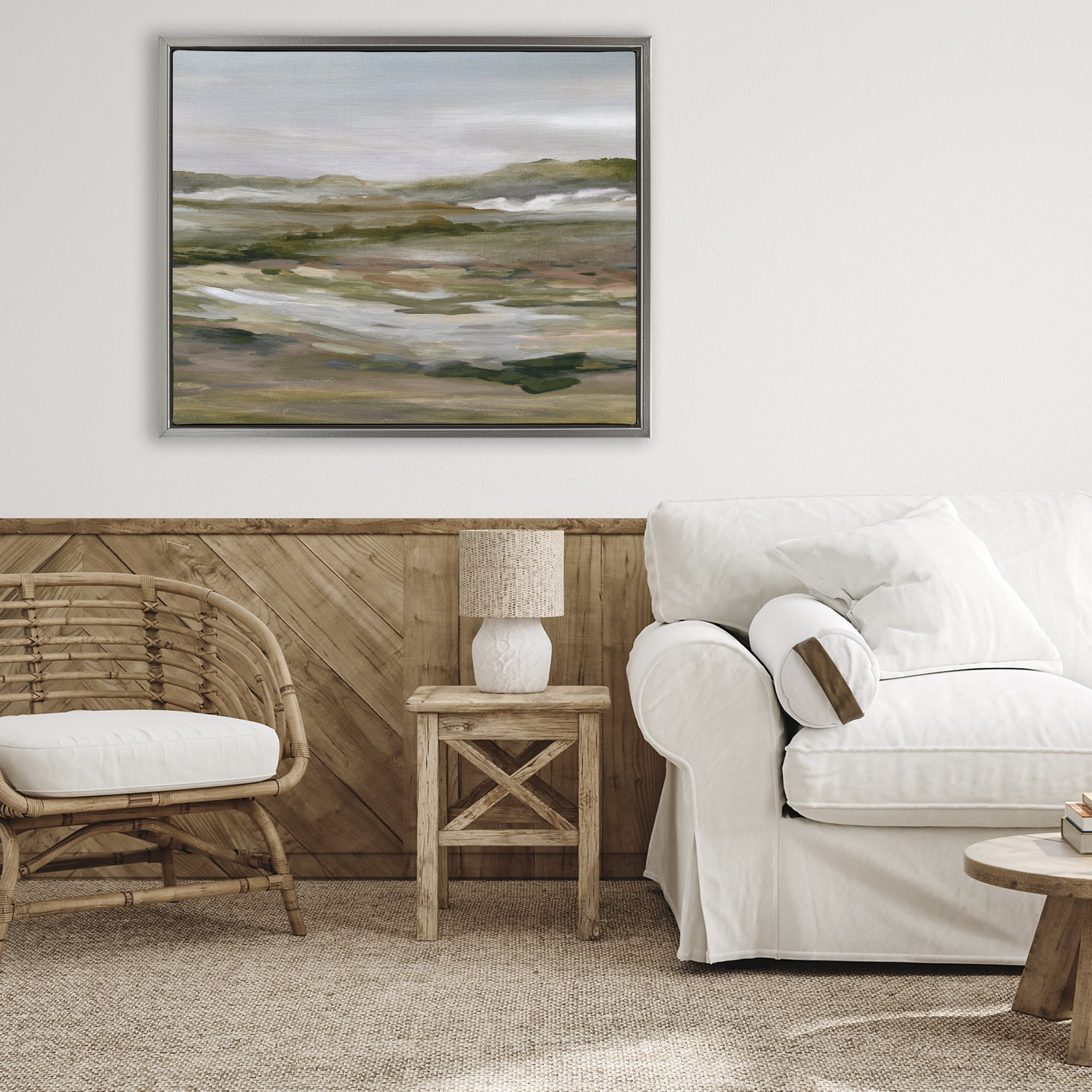Stupell Industries Natural Meadow Abstract Horizon Gray Framed Floater Canvas Wall Art, design by Carol Robinson