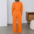 thumbnail image 4 of TrendOFT Formal Jumpsuit For Women Summer Plus Size Casual Long Sleeve Deep V Neck High Stretch Ribbed Rompers For Women One Piece Overalls Orange XXL, 4 of 9
