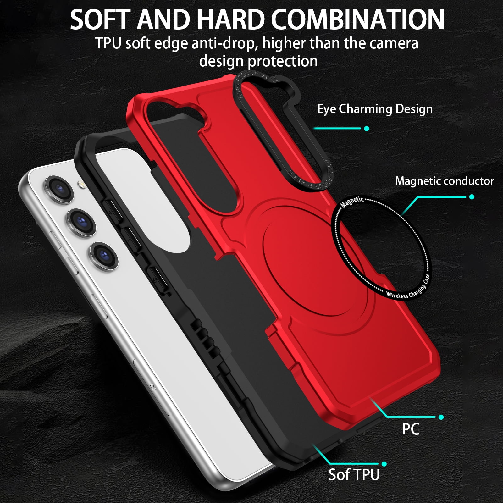 TECH CIRCLE Galaxy S22 Case,Heavy-Duty Tough Rugged Full Body Shockproof Wireless Charging Protective Case Compatible with Magsafe for Samsung Galaxy S22 5G 6.1 inch 2022, Red