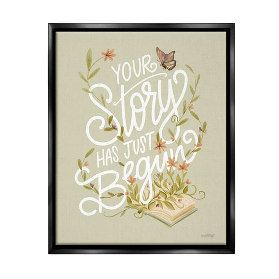 Stupell Industries Your Story Inspirational Botanical & Floral Painting Black Floater Framed Canvas Art Print Wall Art, 17 x 21