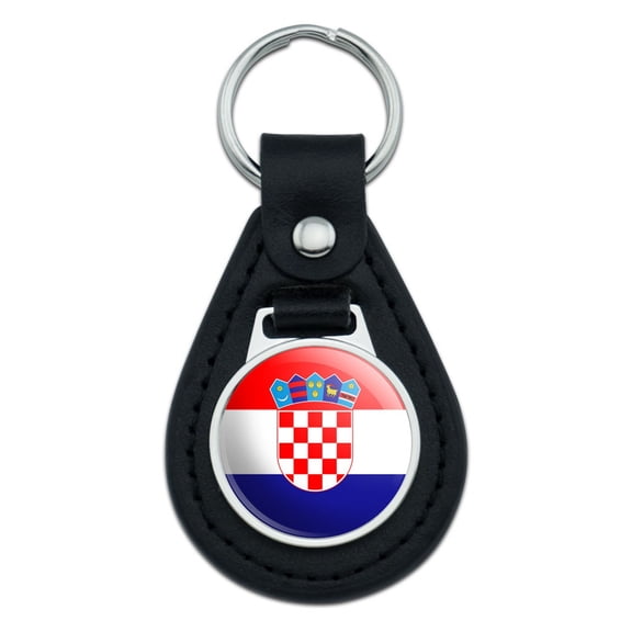 Croatia National Country Flag Black Leather Keychain