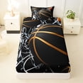 thumbnail image 3 of Castle Fairy Basketball Print Twin Sheets 3pcs, Hoop Silhouette Pattern Bedding, Black Gold White,1 Fitted Sheet, 1 Flat Sheet and 1 Pillowcase, 3 of 6