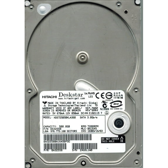 Hitachi HDS725050KLA360 P/N: 0A32558 MLC: BA1645 500GB