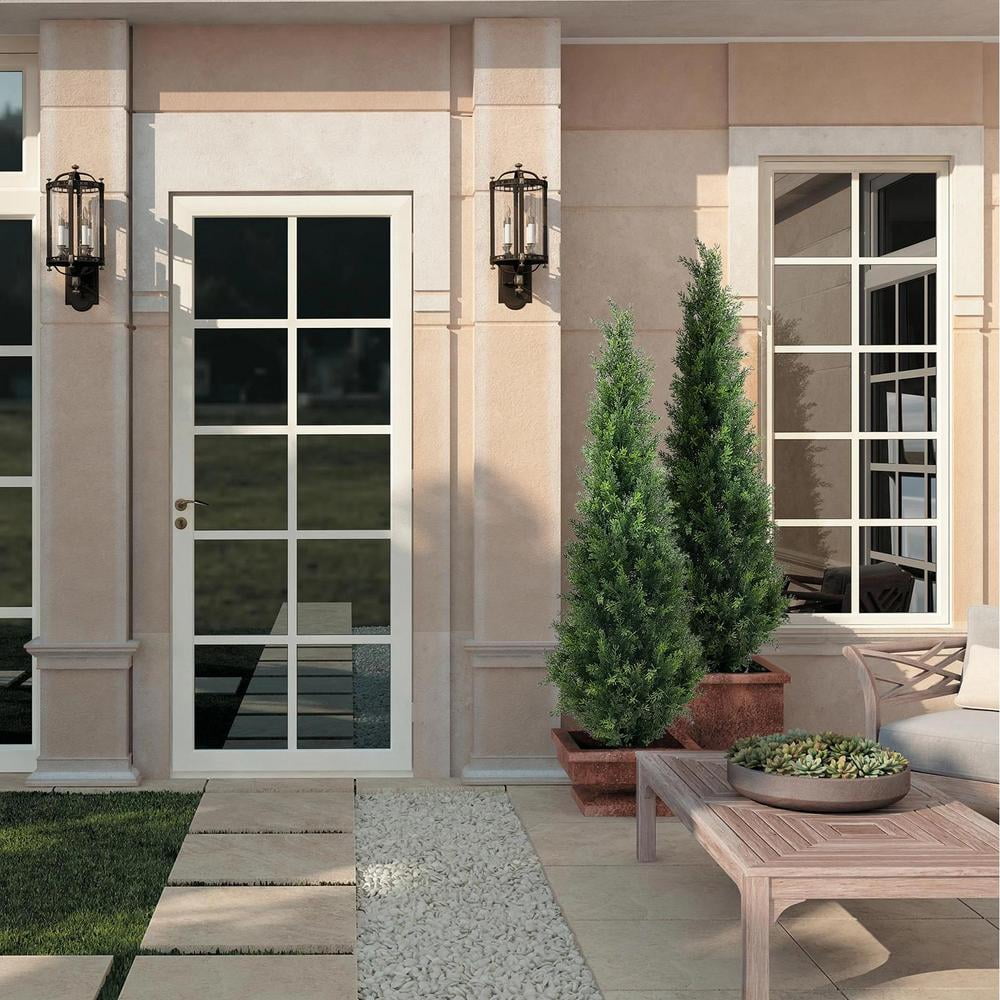 WZTO 2PCS 4FT Outdoors Potted Fake Cypress Trees Faux Evergreen Plants Artificial Topiaries 2pcs Faux Pine Tree Faux Cedar Pines for Housewarming effectual