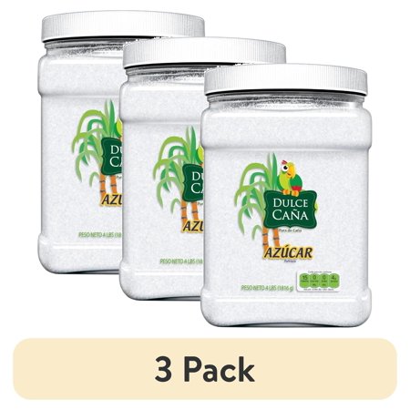 (3 pack) Dulce Caña Pure Cane Refined Sugar, Non-GMO, 4 lbs Plastic Jar
