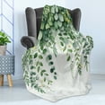 thumbnail image 3 of Ambesonne Eucalyptus Leaves Fleece Throw Blanket Leafy Branches 50"x70" Fern Green Pastel Yellow, 3 of 5