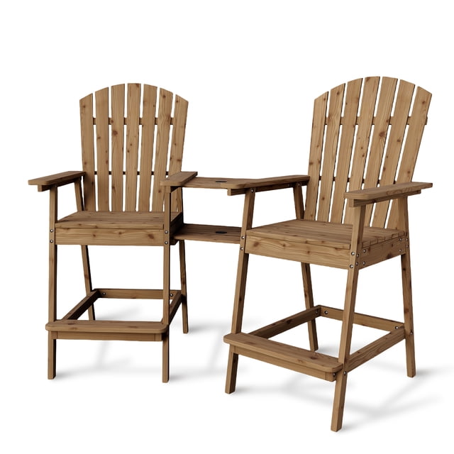 Chaises de Bar Adirondack, Ensemble de 2 – Tabourets Hauts d'Extérieur en Poly Recyclé Résistant aux Intempéries avec Dossier Haut, Plateau de Raccord, Sièges de Hauteur de Bar pour Terrasse, Balcon, Décor de Jardin Arrière