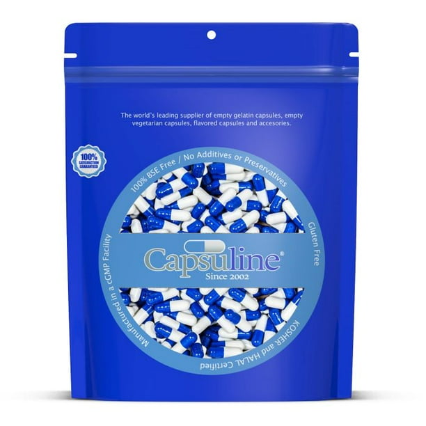 Colored Size 0 Empty Gelatin Capsules by Capsuline Blue/White 1000
