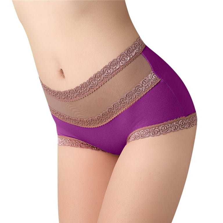 adviicd Panties for Women Pack Lace Women's Plus Size Briefs Hi Cut Full  Brief Panty Lace Trimmed Milk Protein Fiber Underwear Purple XX-Large 