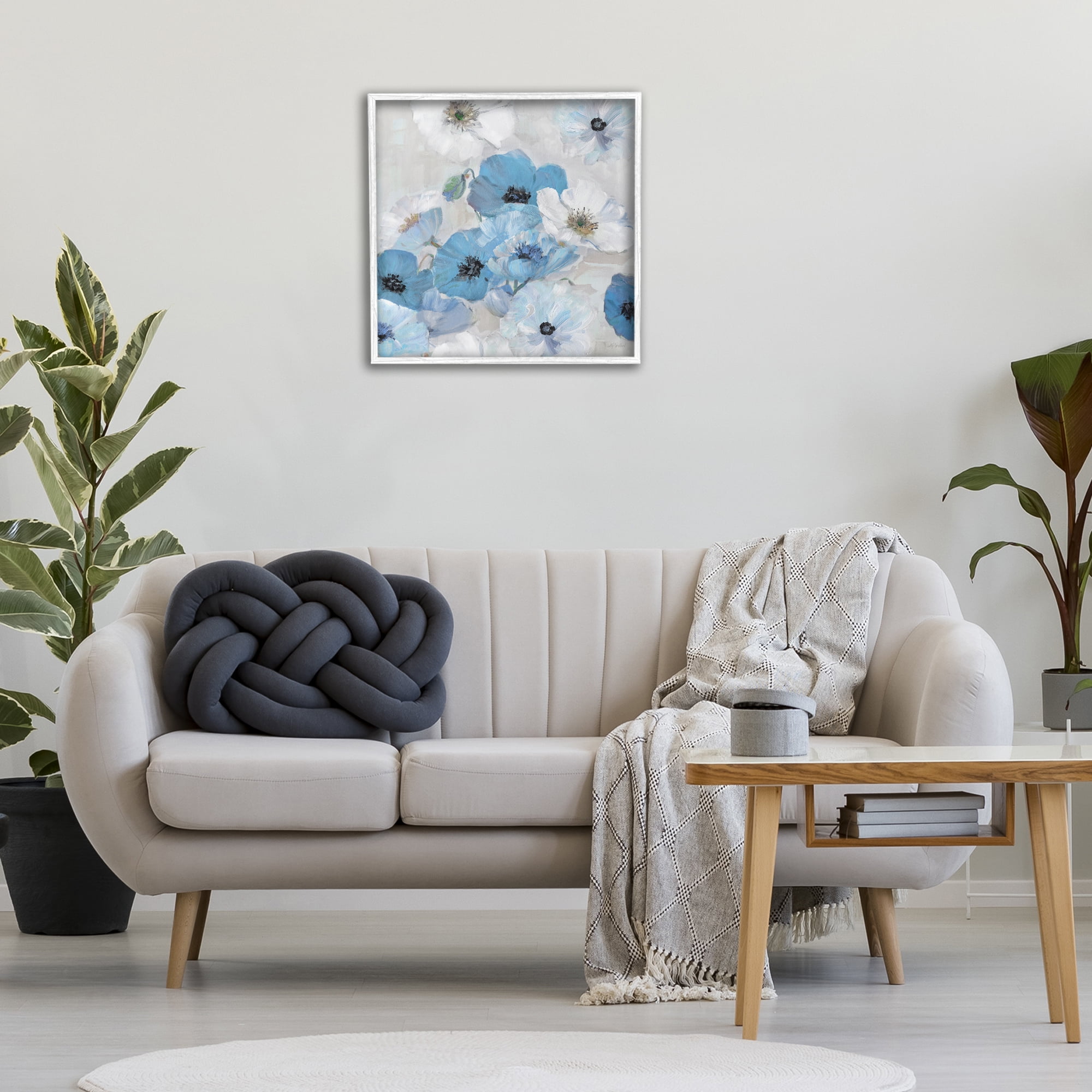 Stupell Industries Blue & White Flowers Plants & Flowers Painting White Framed Art Print Wall Art, 24 x 24