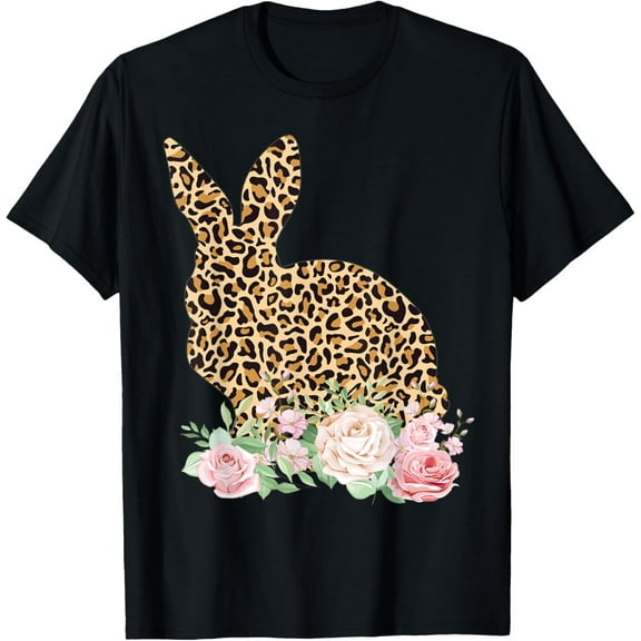 Leopard Bunny Flowers Girls Women Happy Easter T-Shirt