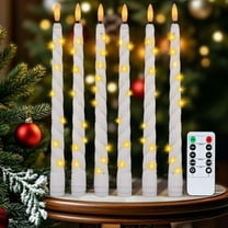 HIDAWN 6Pack Twisted Flameless Taper Candles with Fairy String Lights, Battery Operated Remote Timer 3D Flame Wick Flickering LED Electric Candlesticks Fake Window Candles-White