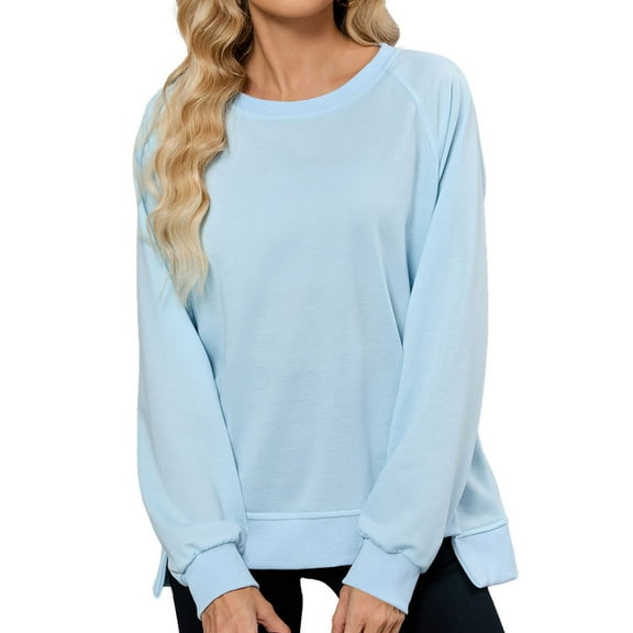 UJNDER Women's Ribbed Crewneck Sweatshirt Long Sleeve Hoodless Casual for All Seasons Sky Blue S