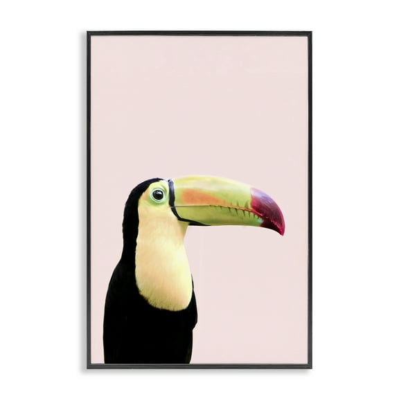 Stupell Industries Pastel Toucan on Pink Animals Painting Black Framed Art Print Wall Art, 12 x 18