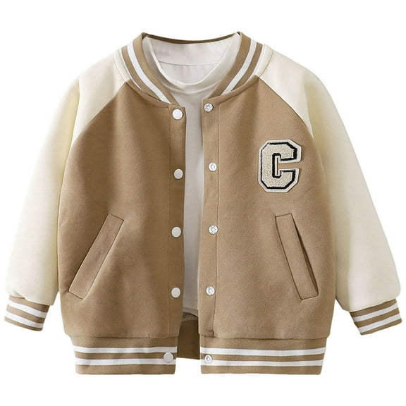 UAYOTSE Childrens Baseball Jackets for Boys and Girls Casual Sports Jackets for Boys and Girls(P107-Khaki,2-3 Years)